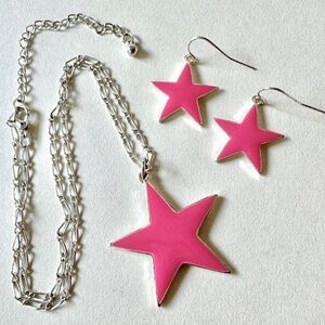 Pink Stars Jewelry Set, Necklace and Earrings
